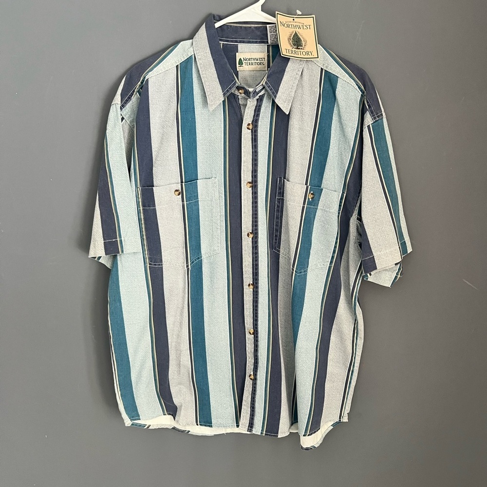 New NorthWest Territory Size L Striped Short Sleeve Button Cotton Western Shirt